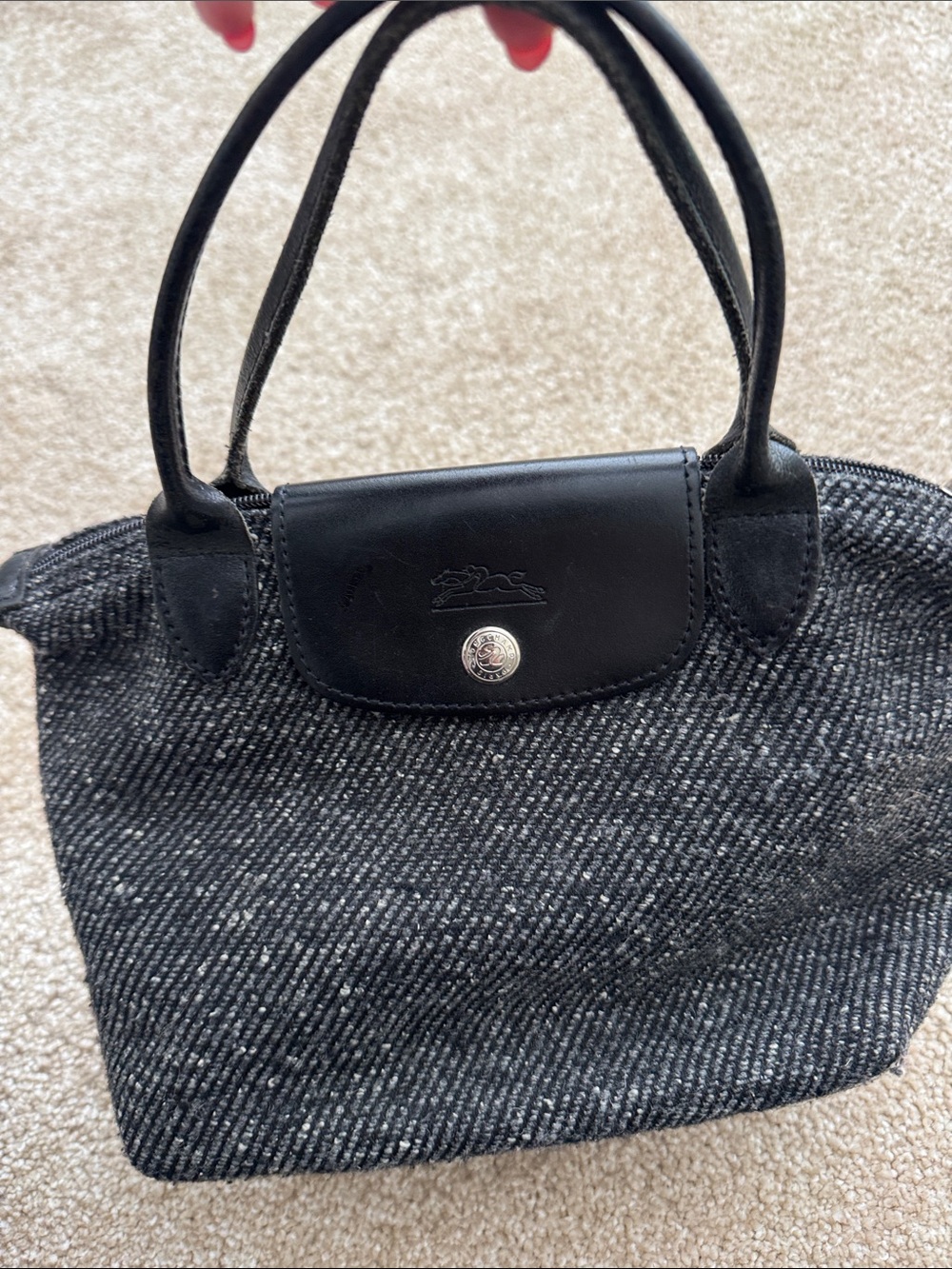 Longchamp Black Tweed Small Top-Handle Tote